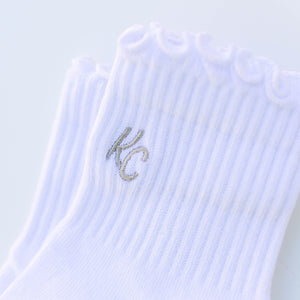 Kansas City Ruffle Socks - White with Grey KC