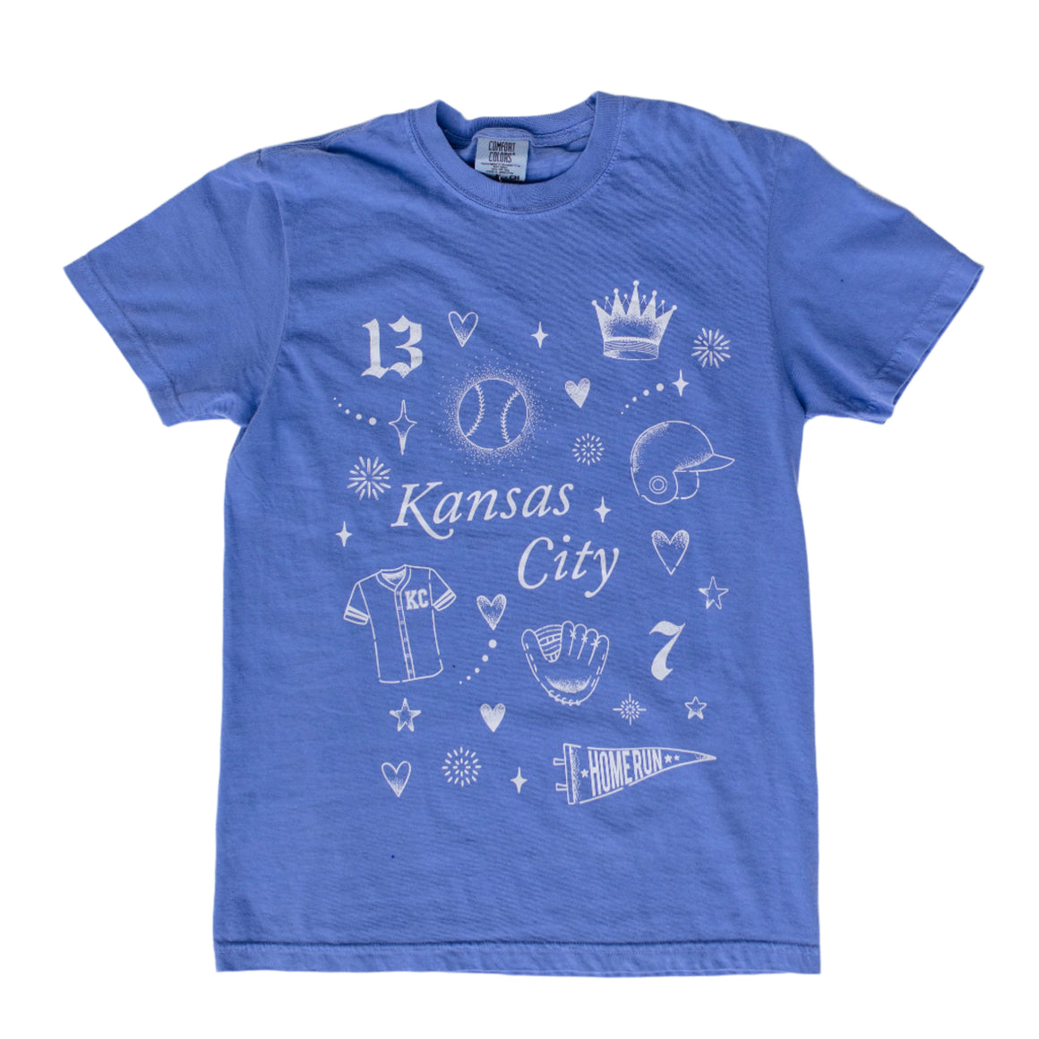 Kansas City Script Cropped T-Shirt Ivory Blue Dip Dye Carly
