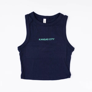 Kansas City Block Crop Tank Top - Navy & Teal