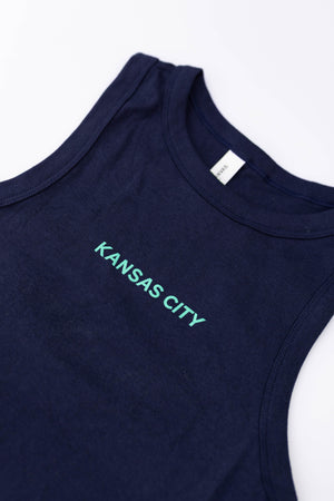Kansas City Block Crop Tank Top - Navy & Teal