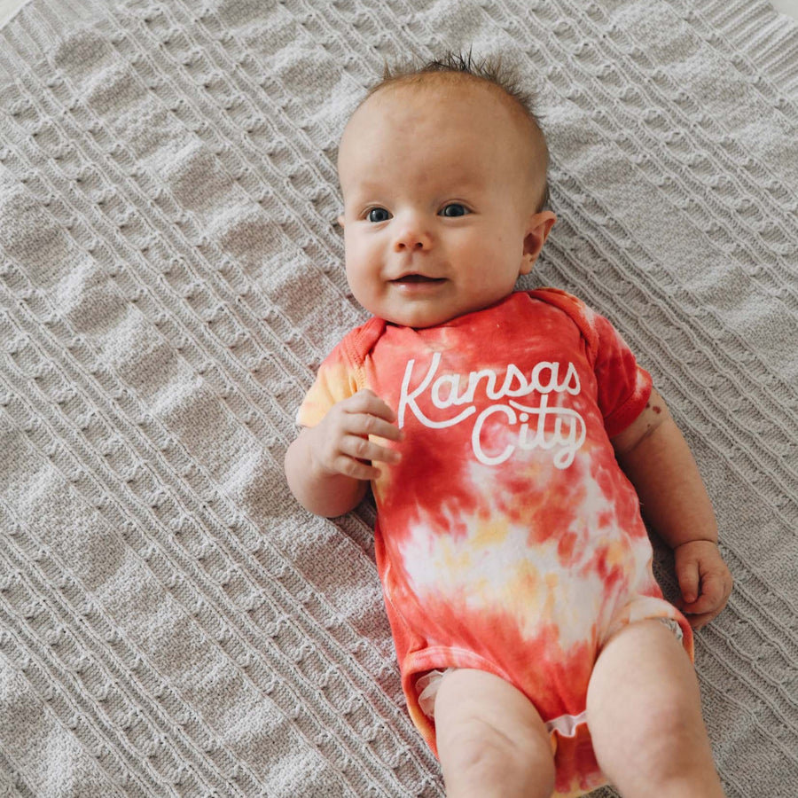 Kansas City Script Onesie - Tie Dye Red & Yellow