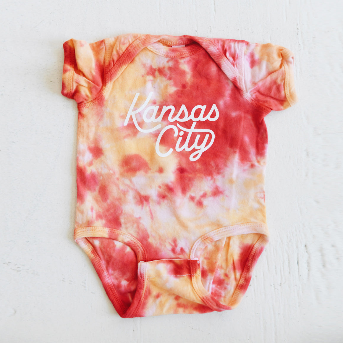 Kansas City Script Onesie - Tie Dye Red & Yellow