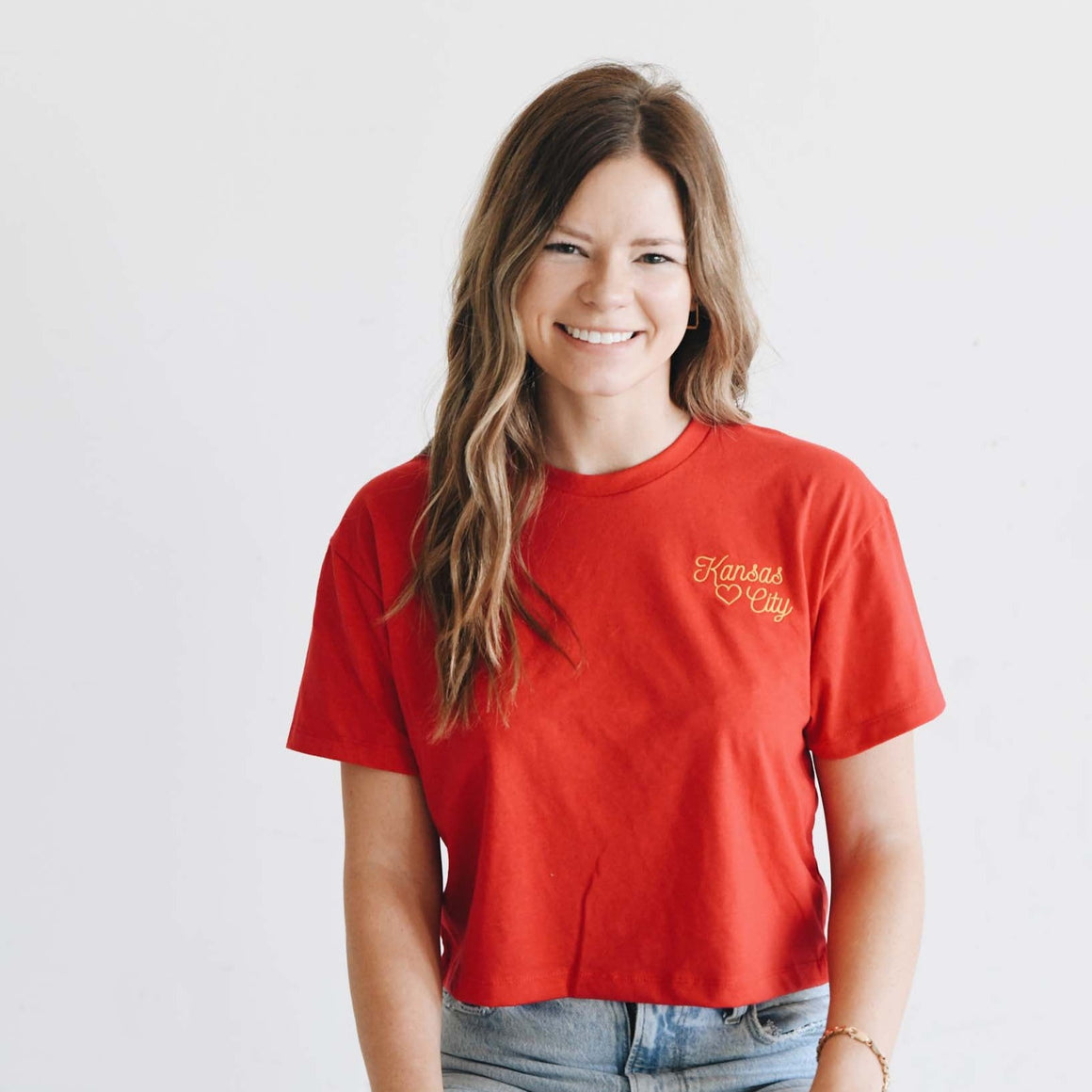 Kansas City Embroidered Cropped T-Shirt - Red