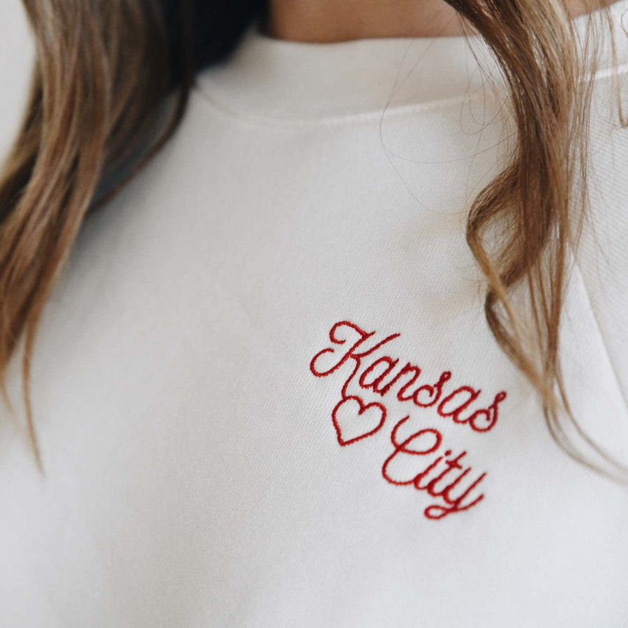 Kansas City Embroidered Crop Sweatshirt - Cream