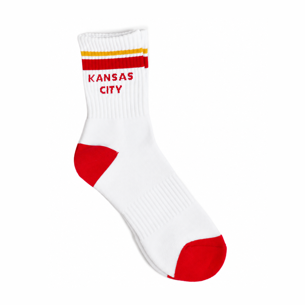 LARGE - Kansas City Crew Socks - White with Red and Gold Stripes