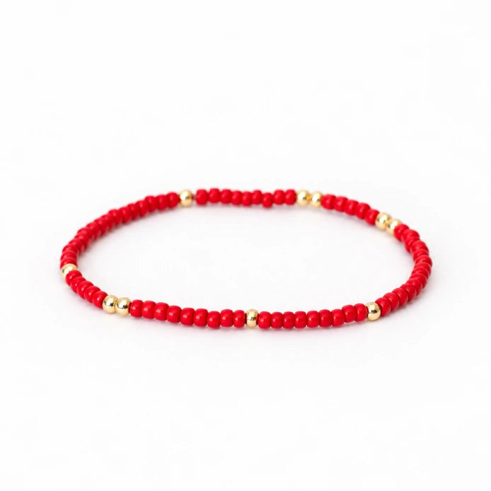 Red Seed Bead Stretch Bracelet by Carly Rae Studio