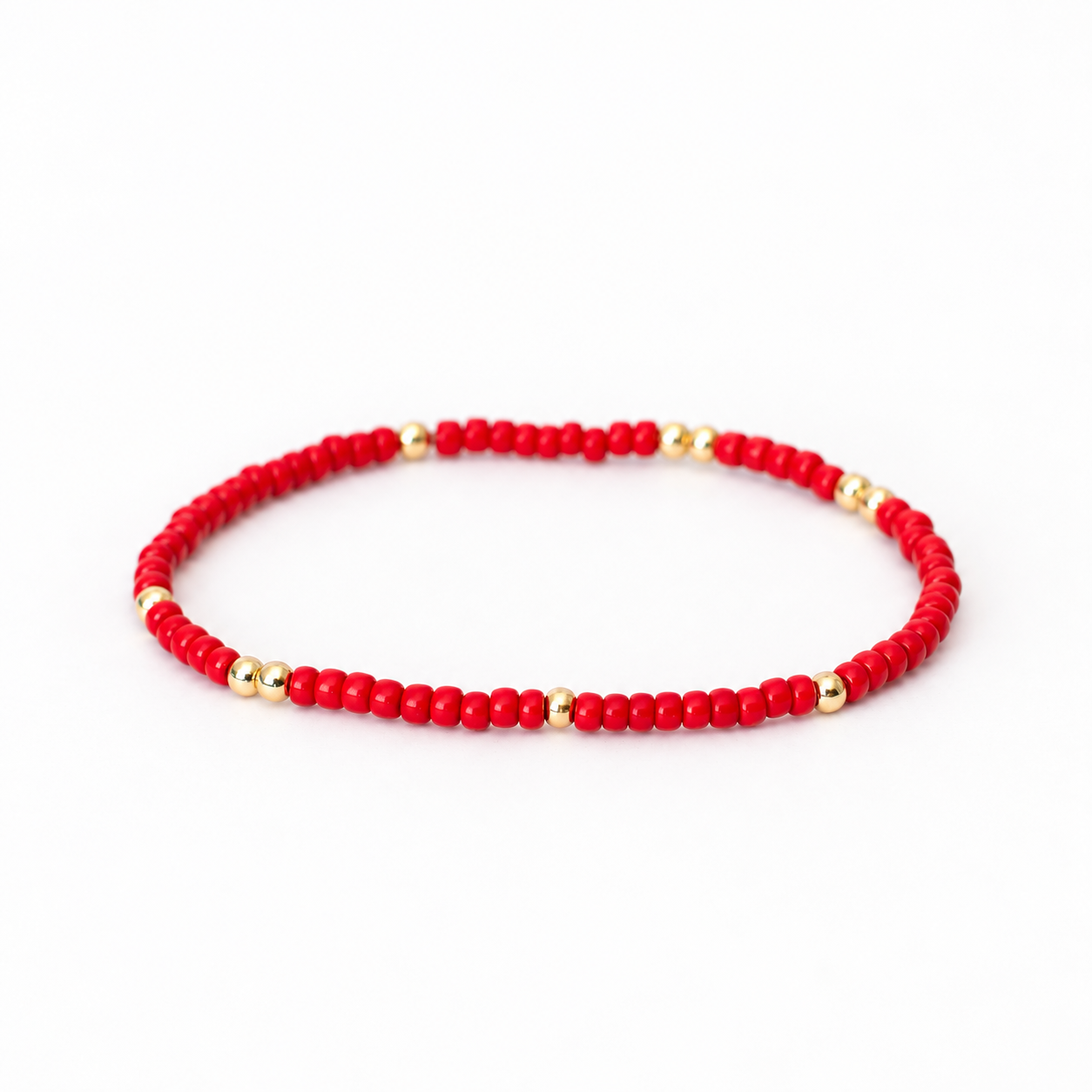 Red Seed Bead Stretch Bracelet