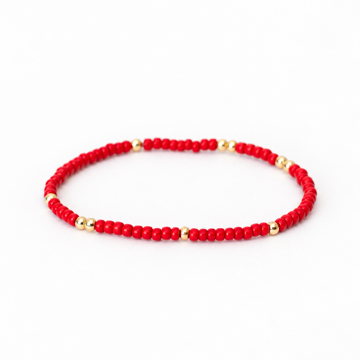 Red Seed Bead Stretch Bracelet