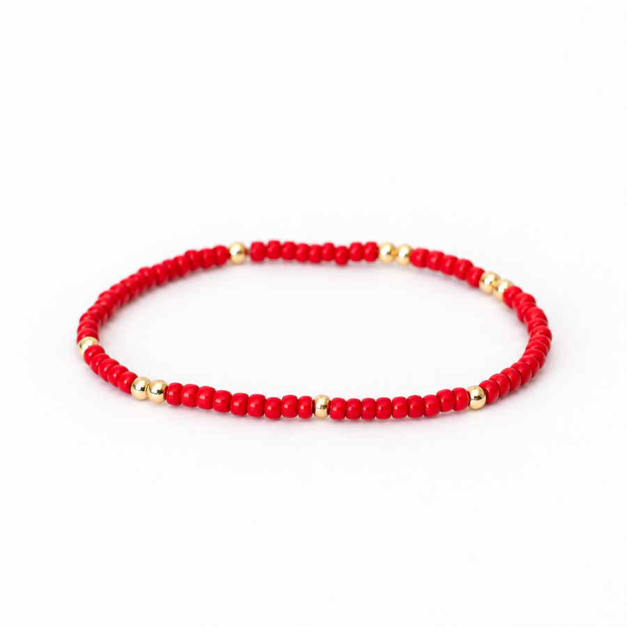 Red Seed Bead Stretch Bracelet