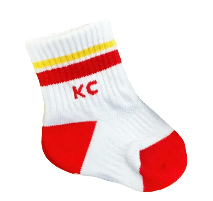 Baby Kansas City Crew Socks - White with Red & Gold Stripes