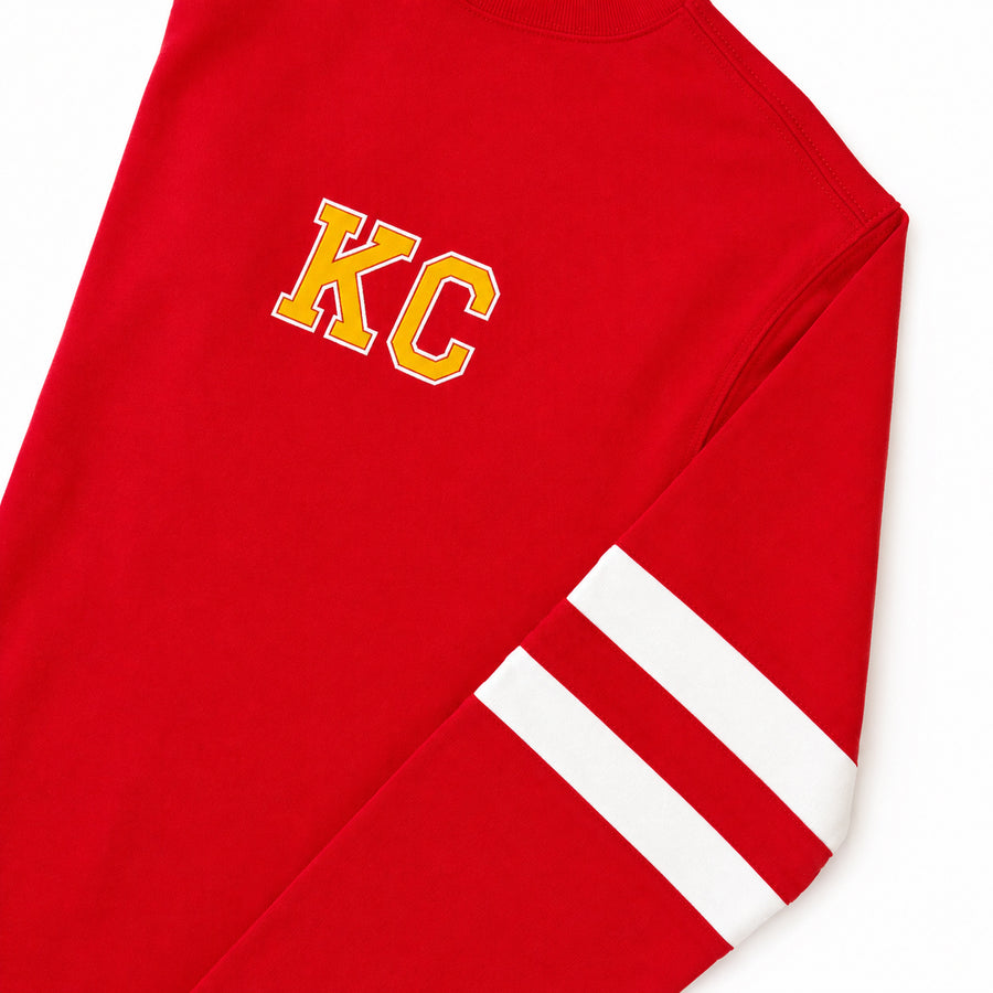 Long Sleeve Varsity Shirt - Red with White & Gold