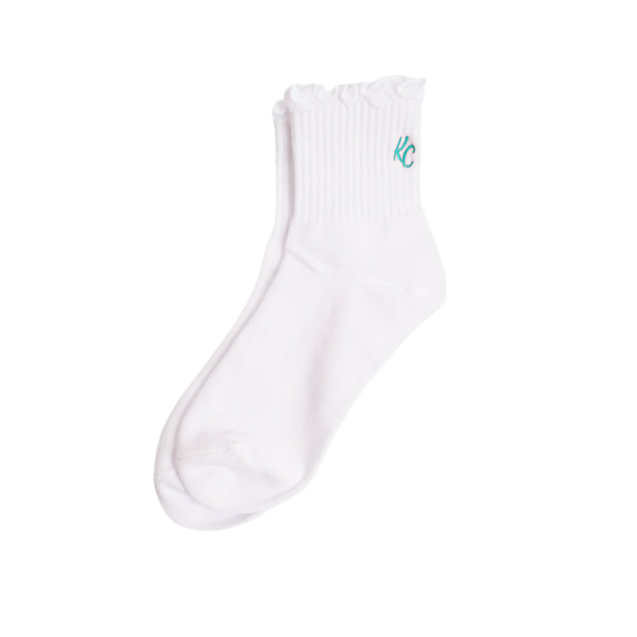 Kansas City Ruffle Socks - White with Teal KC