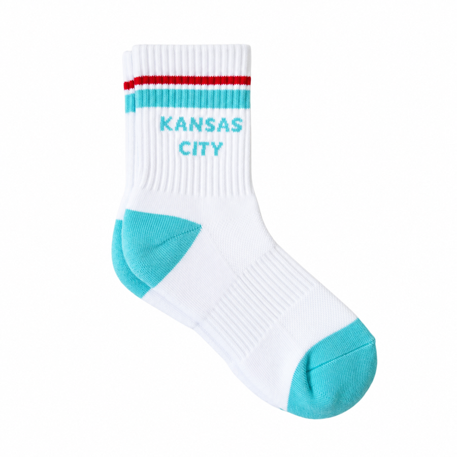 Kansas City Crew Socks - White with Teal and Red Stripes