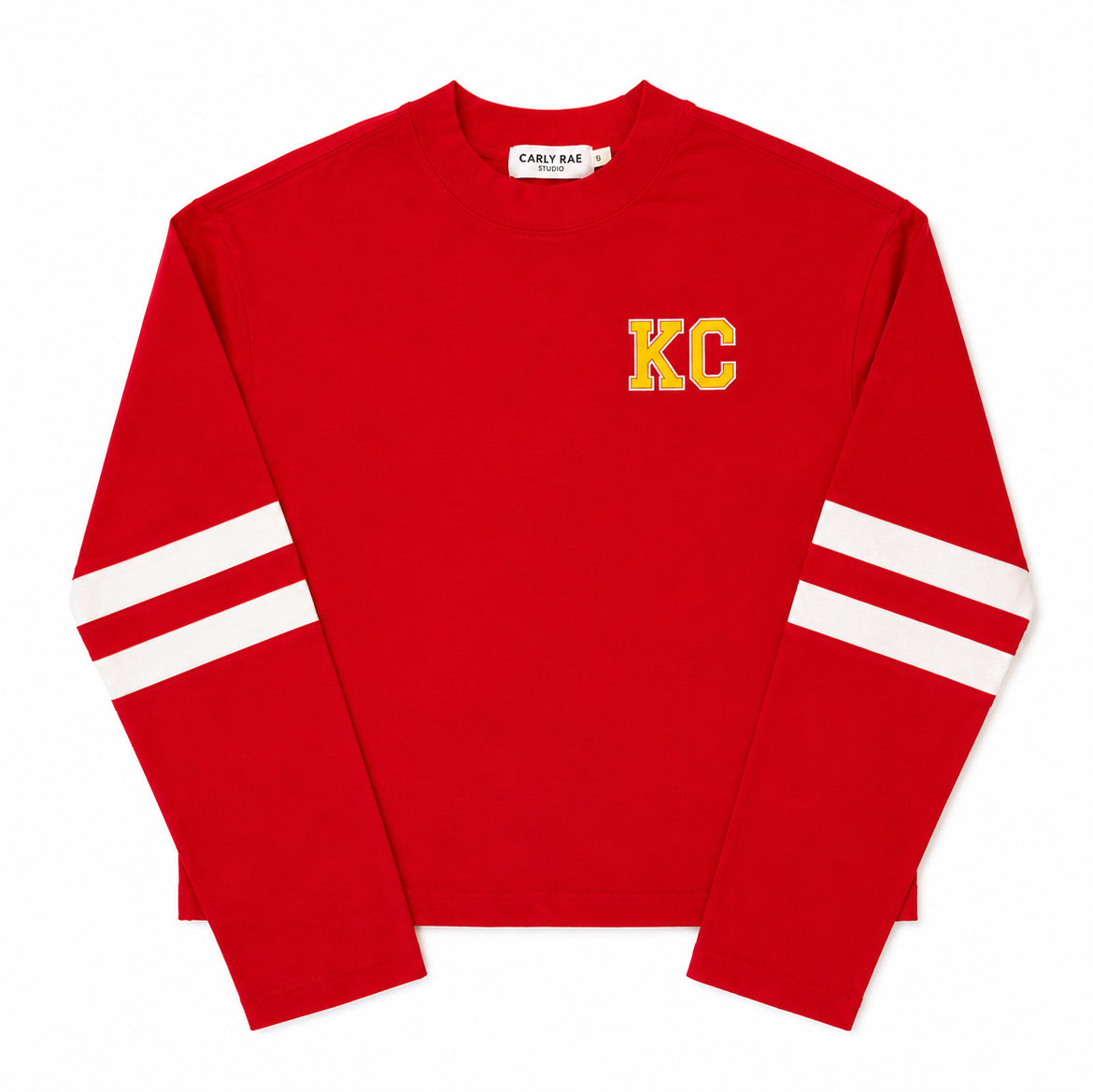 Long Sleeve Varsity Shirt - Red with White & Gold