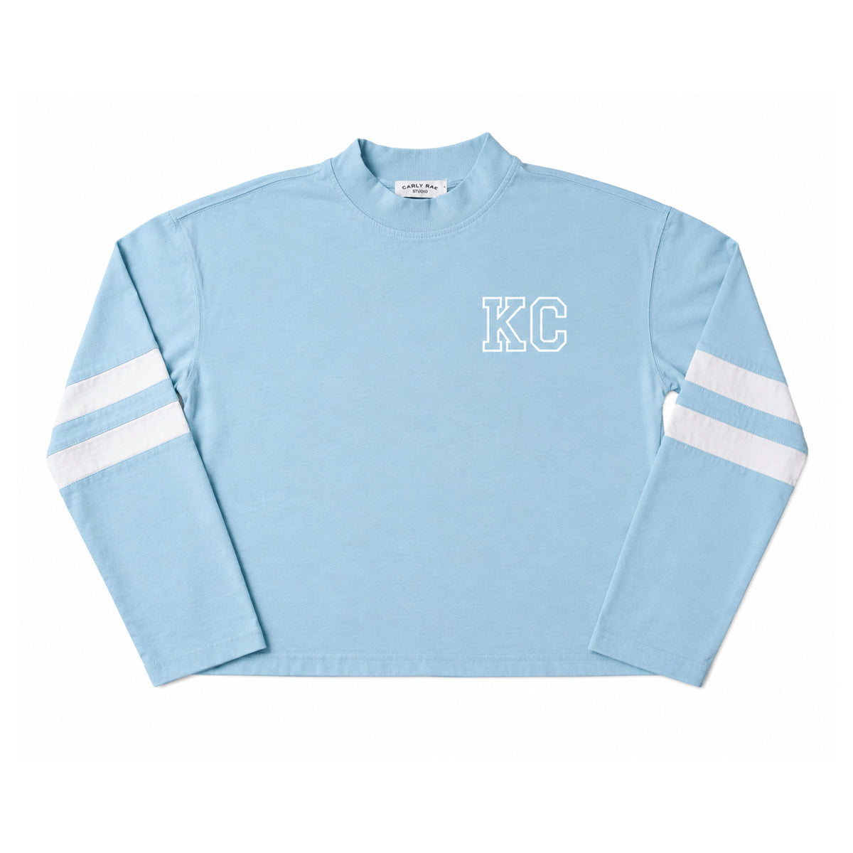 Long Sleeve Varsity Shirt - Light Blue with White