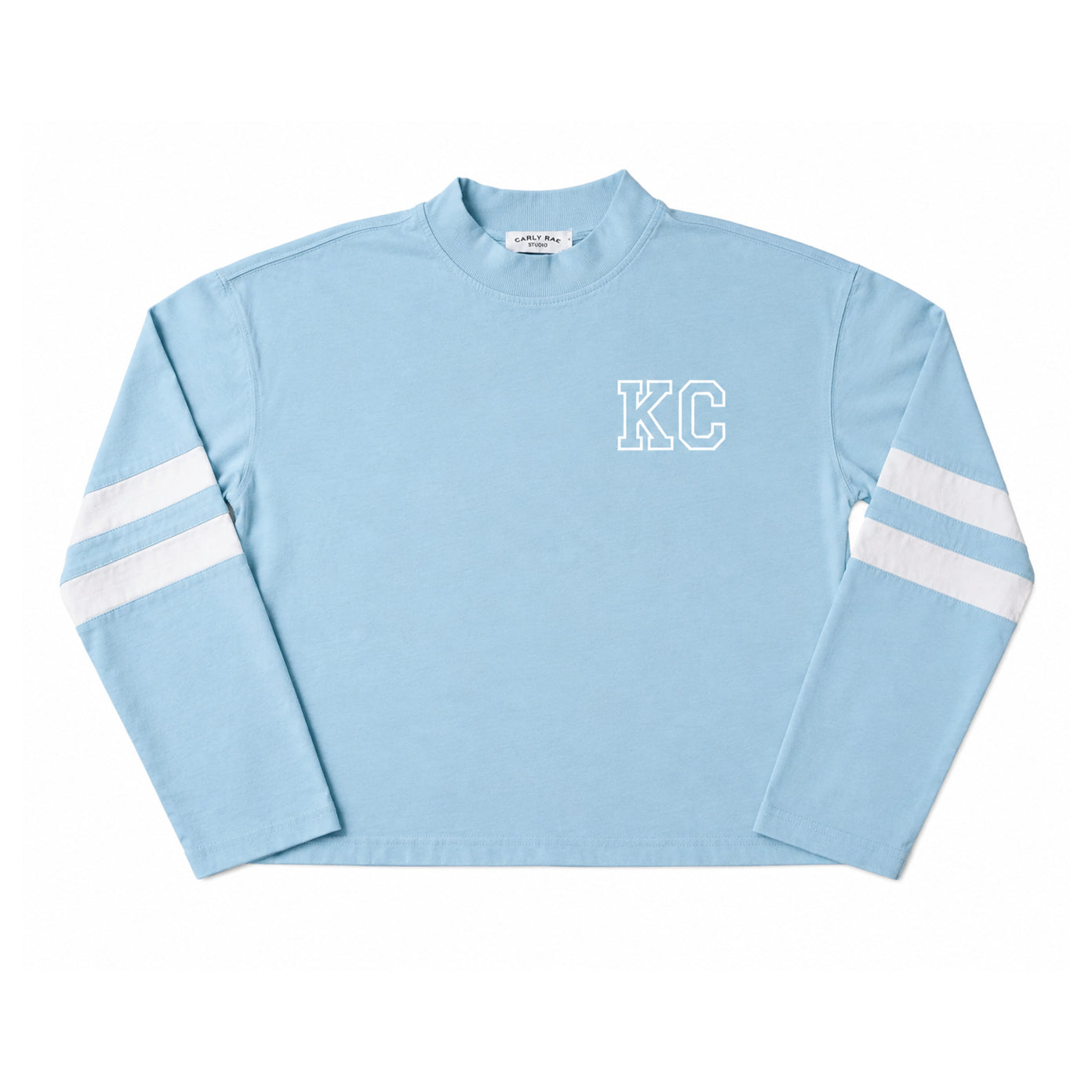 Long Sleeve Varsity Shirt - Light Blue with White
