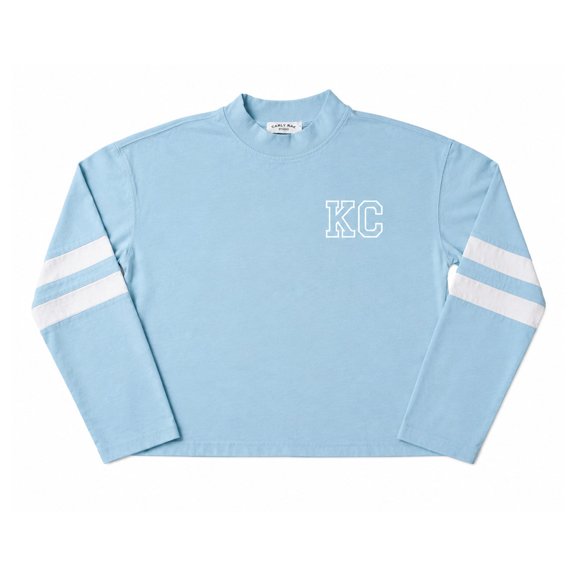 Long Sleeve Varsity Shirt - Light Blue with White