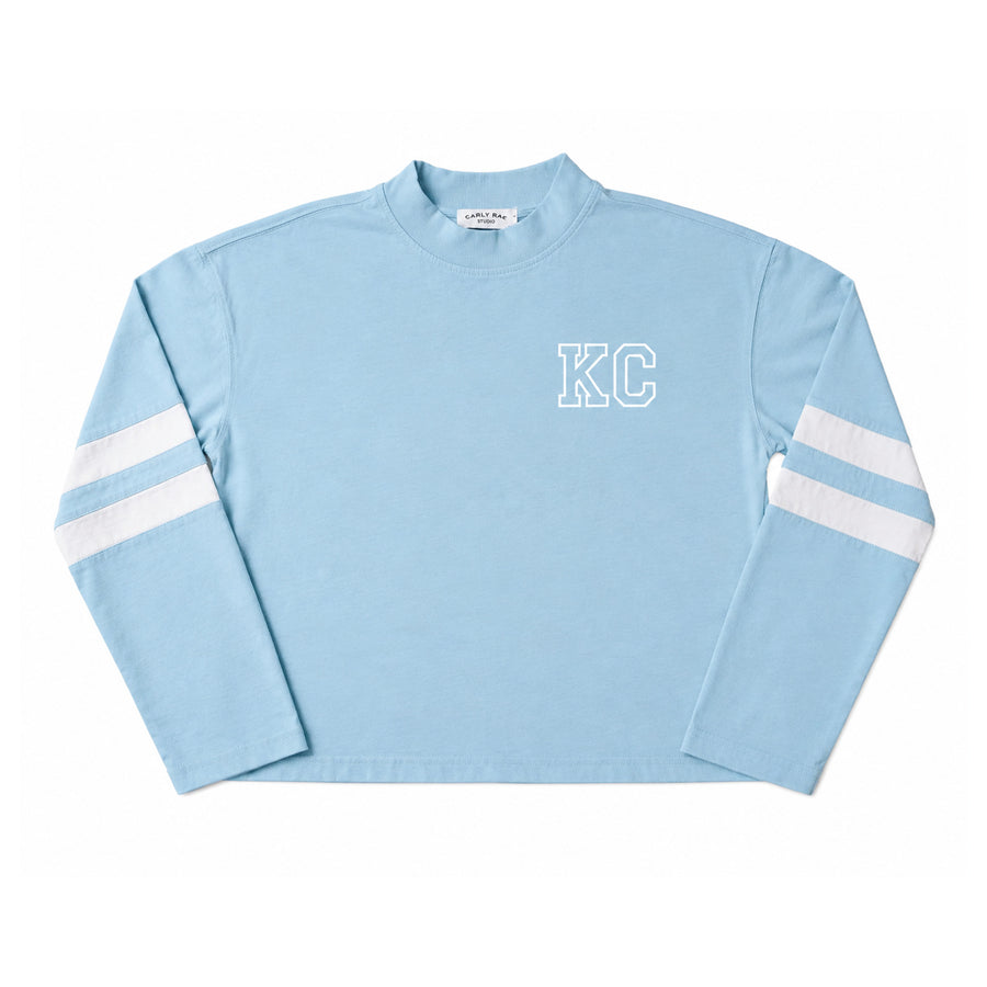 Long Sleeve Varsity Shirt - Light Blue with White