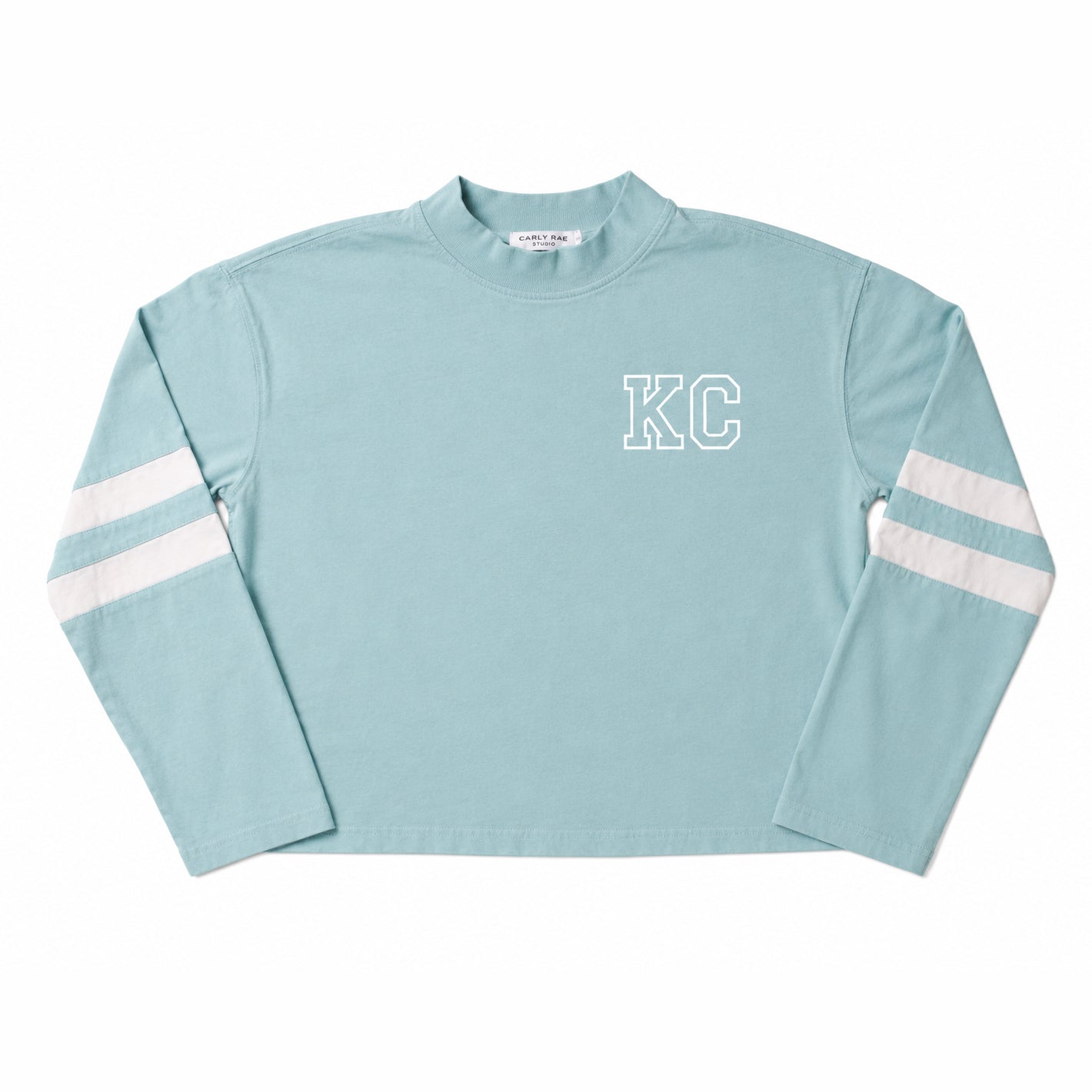 Long Sleeve Varsity Shirt - Light Teal with White