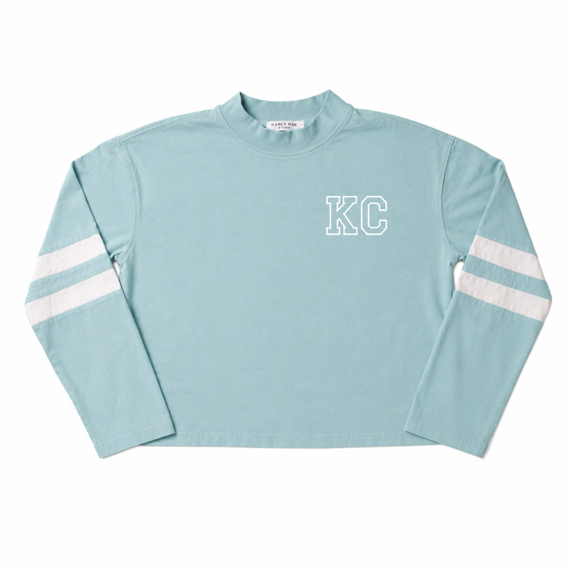 Long Sleeve Varsity Shirt - Light Teal with White