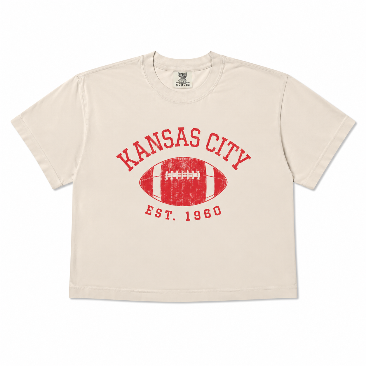 Kansas City Vintage Cropped T-Shirt - Ivory & Red