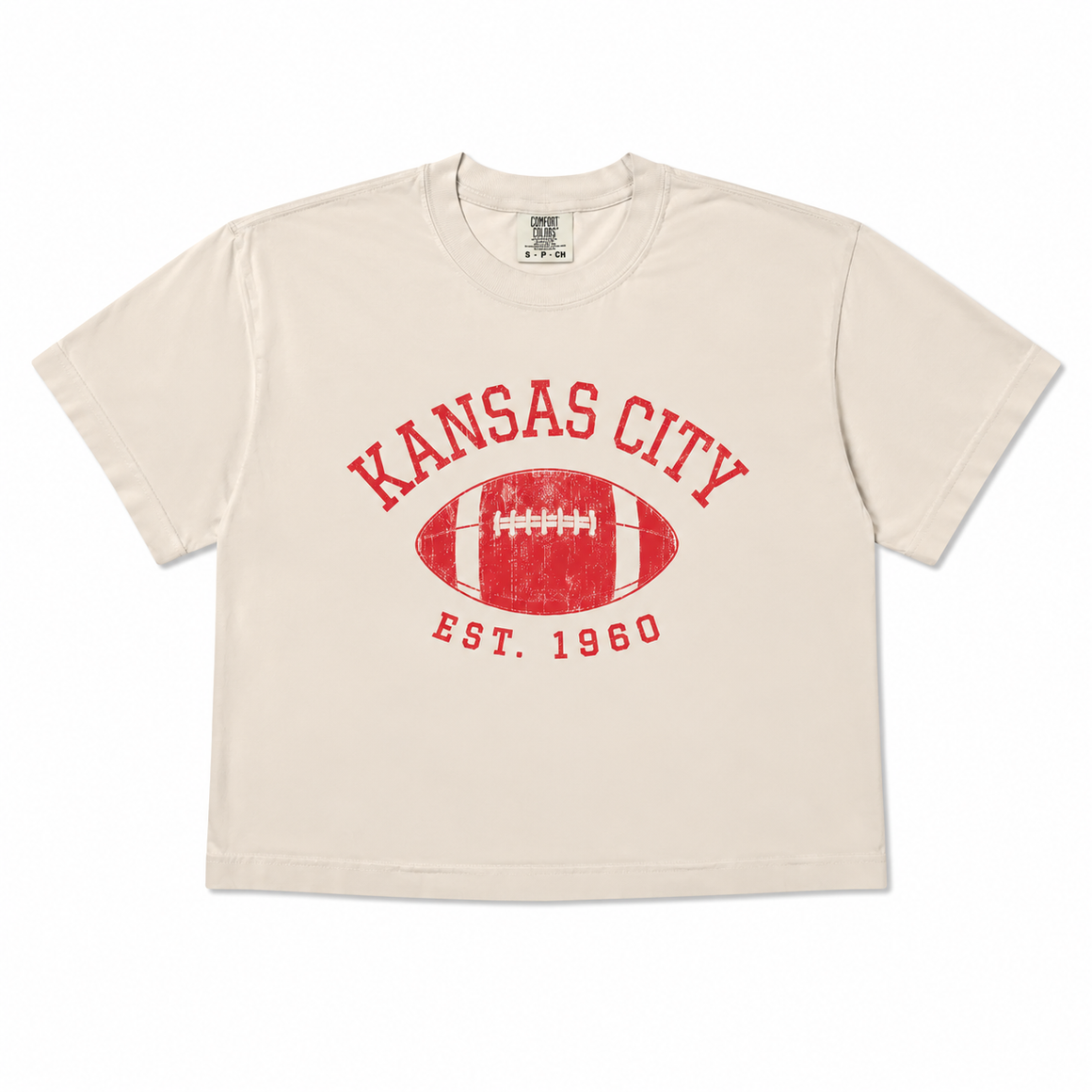 Kansas City Vintage Cropped T-Shirt - Ivory & Red