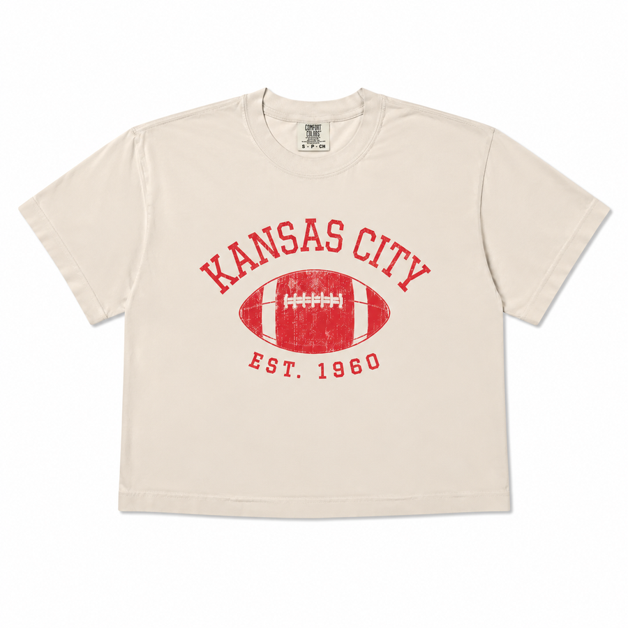 Kansas City Vintage Cropped T-Shirt - Ivory & Red