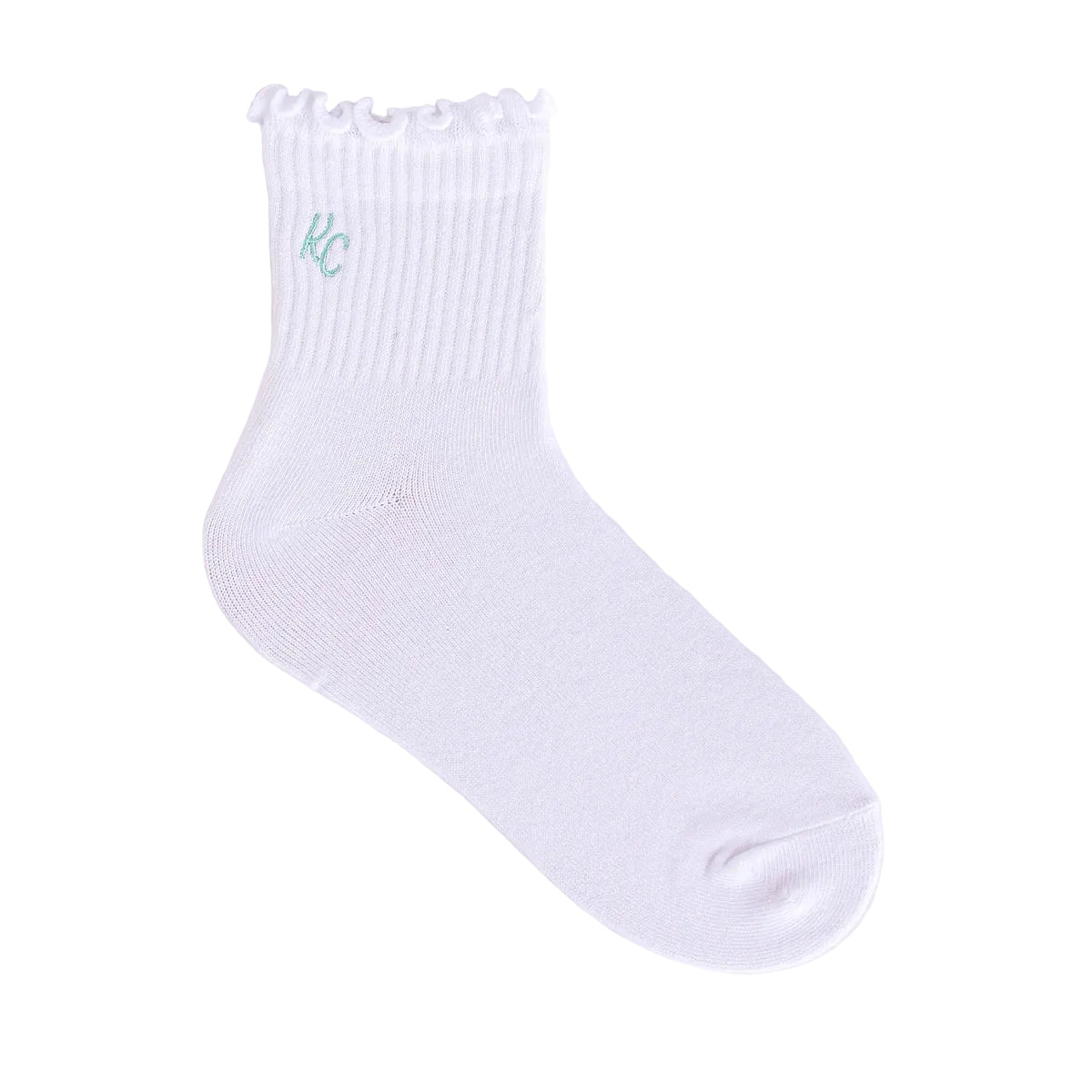 Kansas City Ruffle Socks - White with Teal KC