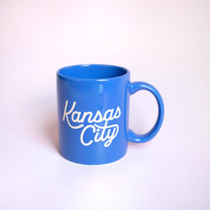 Blue Mug with Pink Kansas City Script