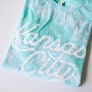 Kansas City Script T-Shirt - Teal Tie Dye