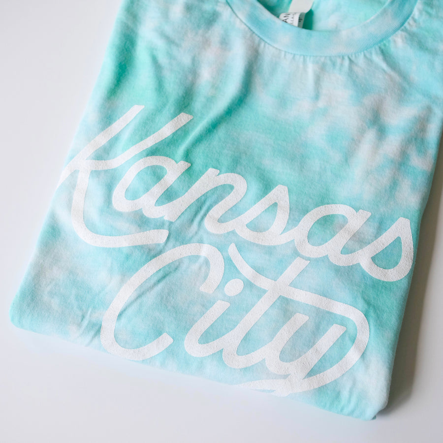 Kansas City Script T-Shirt - Teal Tie Dye