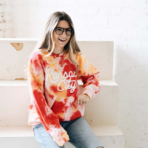 Kansas City Script Sweatshirt - Tie Dye Red & Yellow