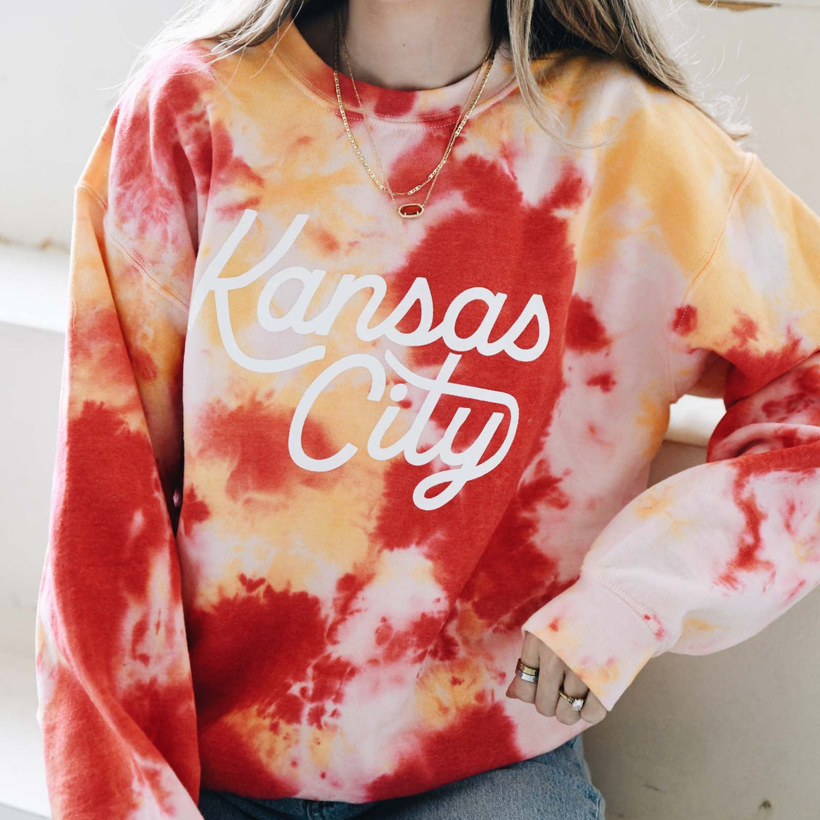 Kansas City Script Sweatshirt - Tie Dye Red & Yellow