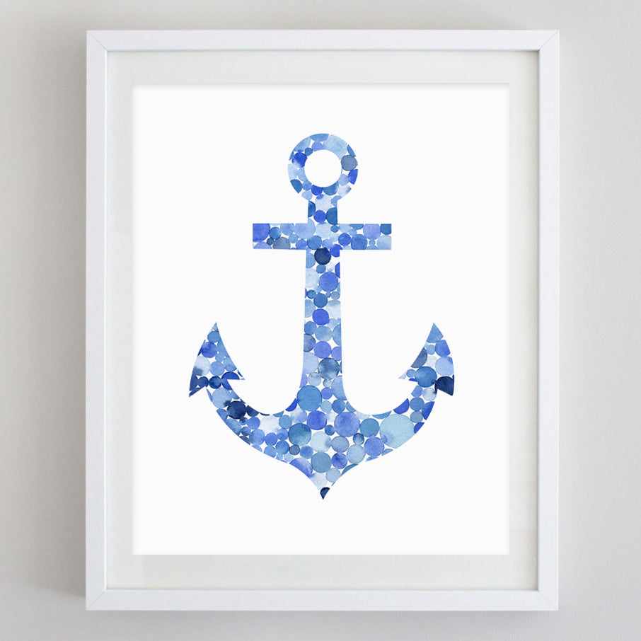 Blue Anchor Watercolor Print
