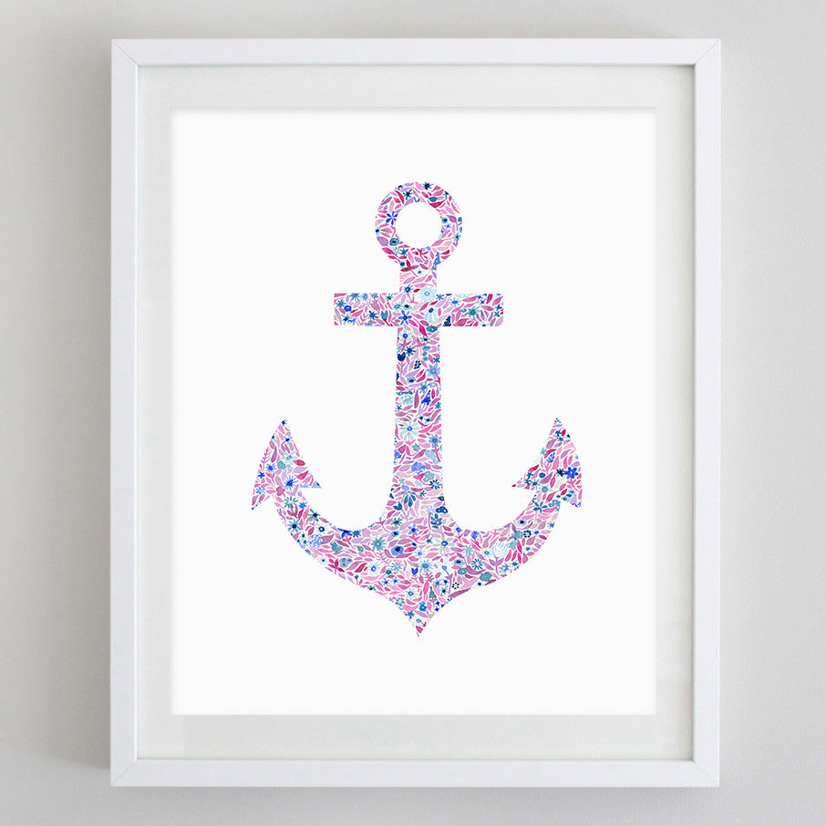 Anchor Floral Watercolor Art Print - Delta Gamma and Alpha Sigma Tau