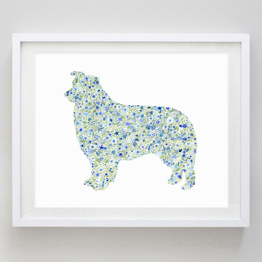 Australian Shepard Floral Watercolor Print