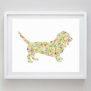 art print - basset hound floral watercolor print - carly rae studio