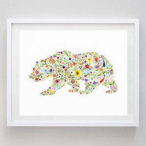 art print - bear floral watercolor print - carly rae studio