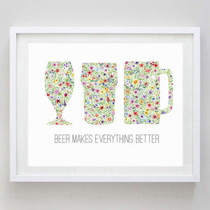 Beer Floral Watercolor Print