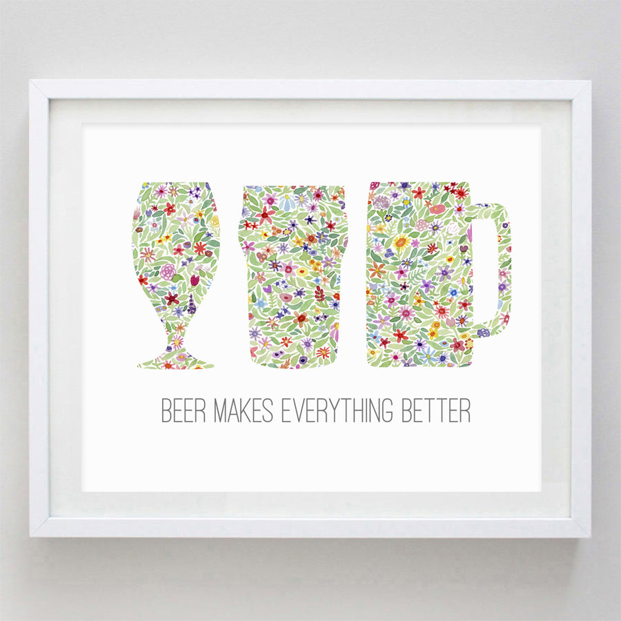 Beer Floral Watercolor Print