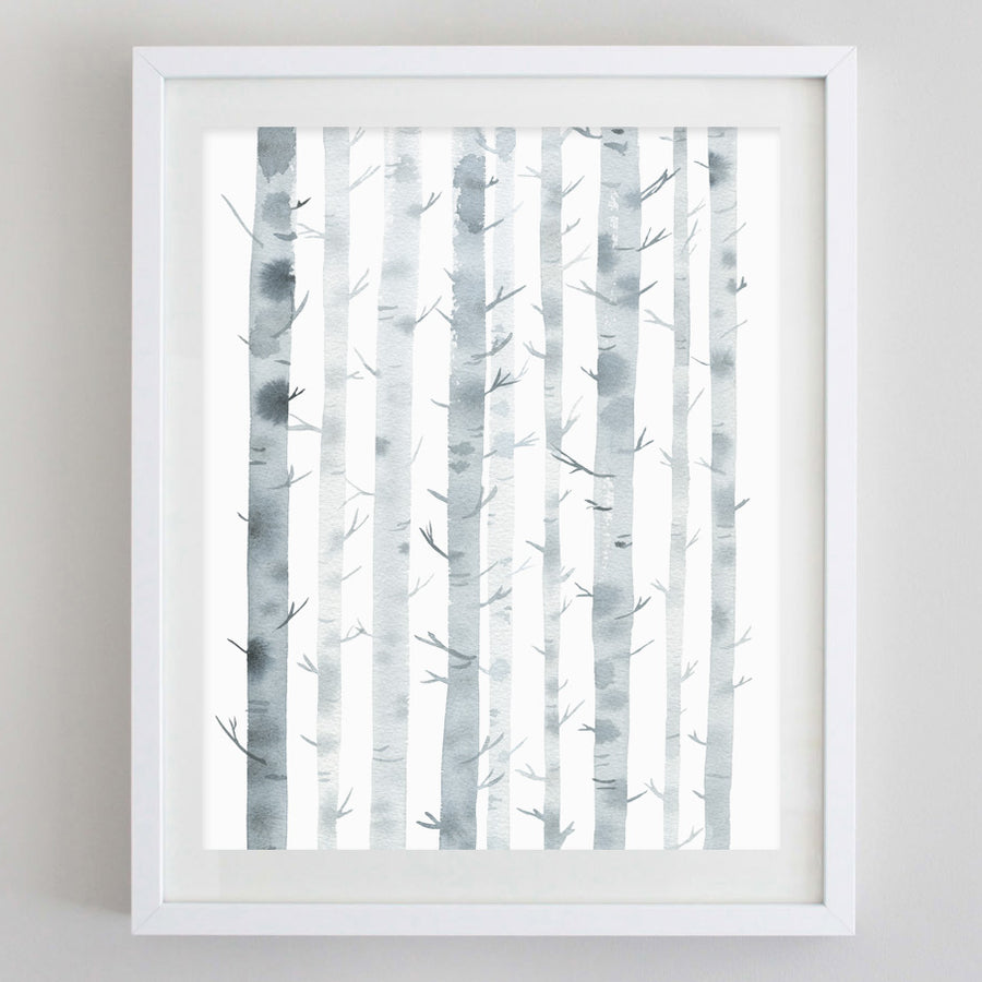 Birch Trees Watercolor Print