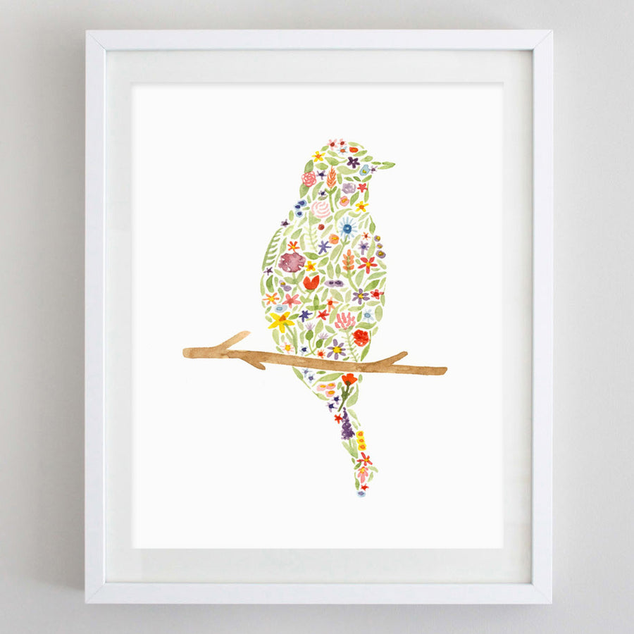 art print - bird floral watercolor print - carly rae studio