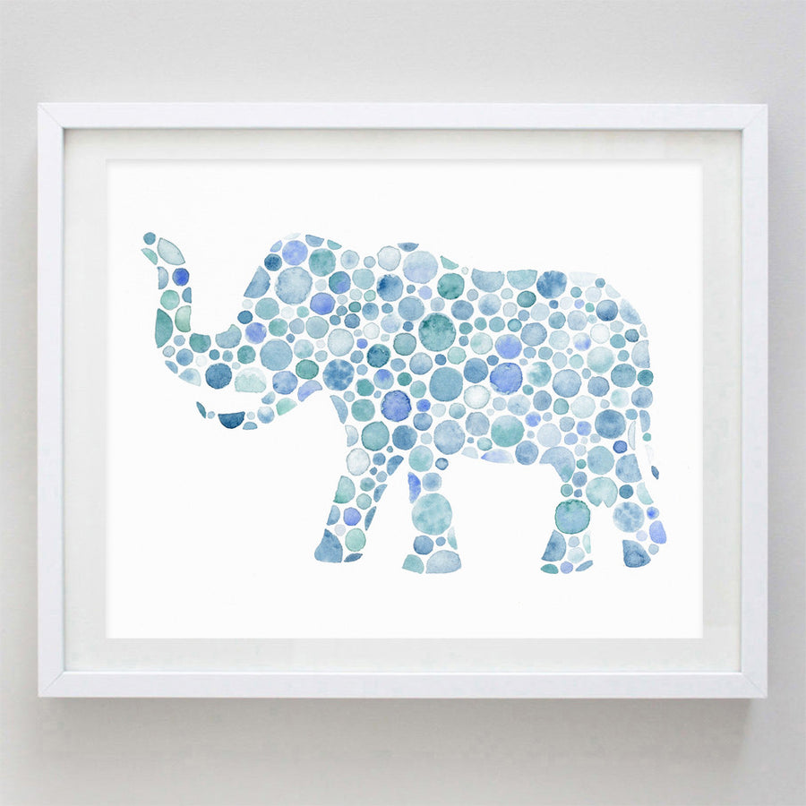 art print - blue elephant watercolor print - carly rae studio