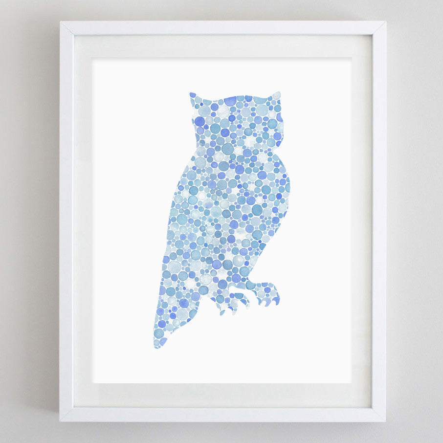 art print - blue owl watercolor print - carly rae studio