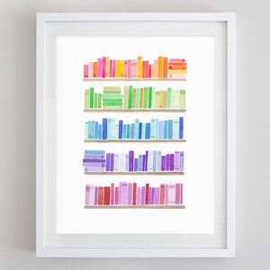 Bookshelf Watercolor Print