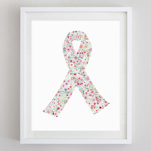 Breast Cancer Ribbon Floral Watercolor Print