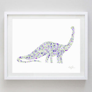 Dinosaur Stegosaurus Floral Watercolor Print