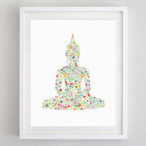 Buddha Yoga Floral Watercolor Art Print