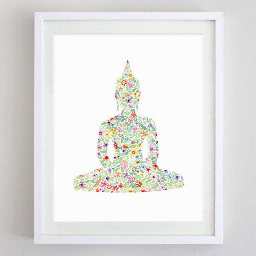 Buddha Yoga Floral Watercolor Art Print