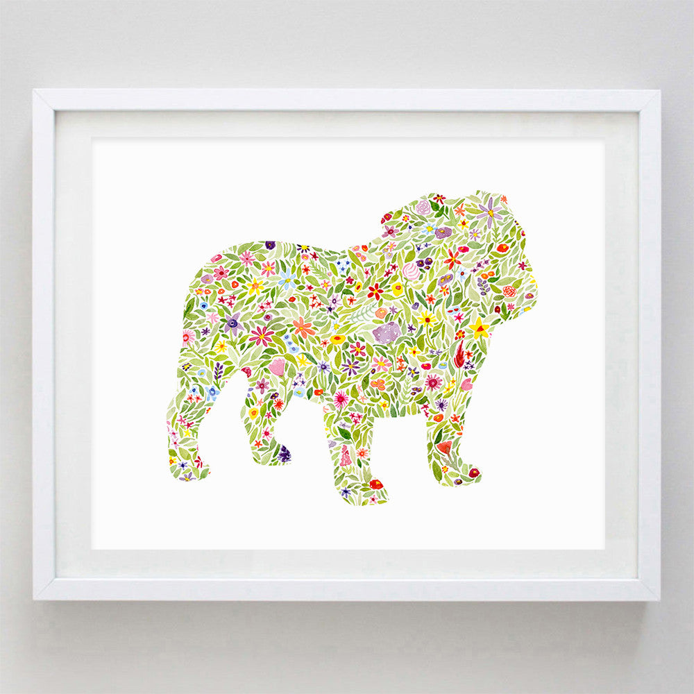 Bulldog Floral Watercolor Print